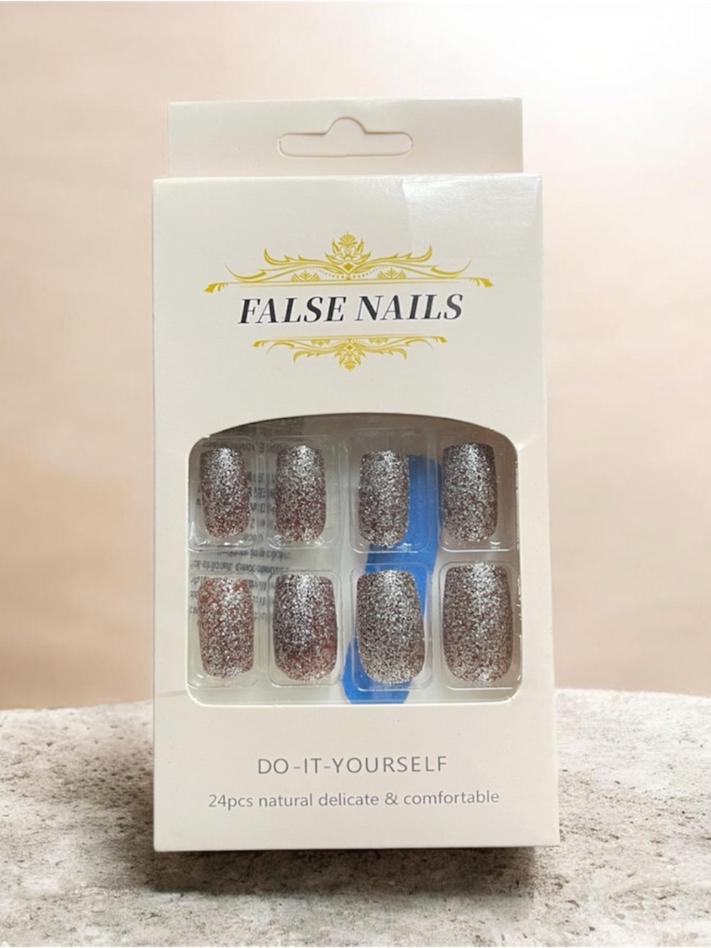 Glittery Silver Press-On Nails